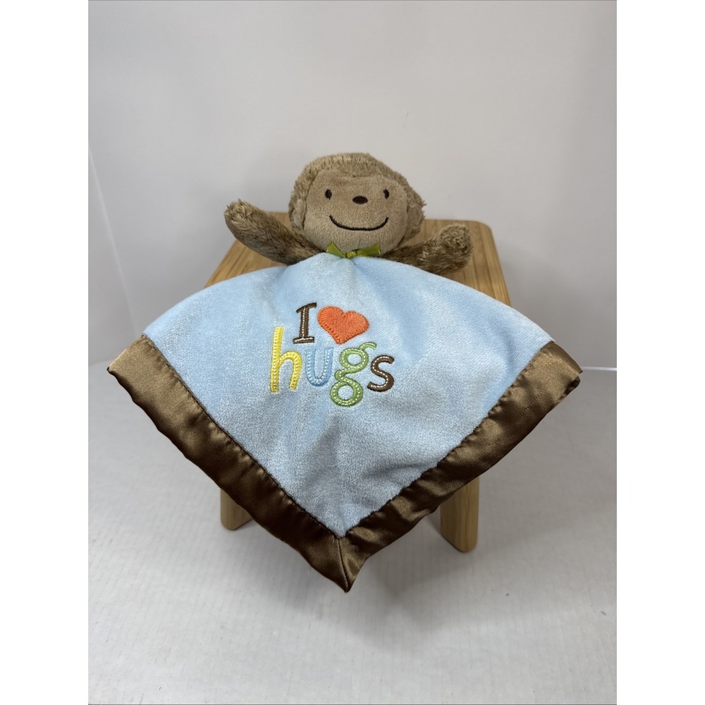 Carter's Monkey Lovey Just One You Rattle I Love Hugs Blue Baby Security Blanket